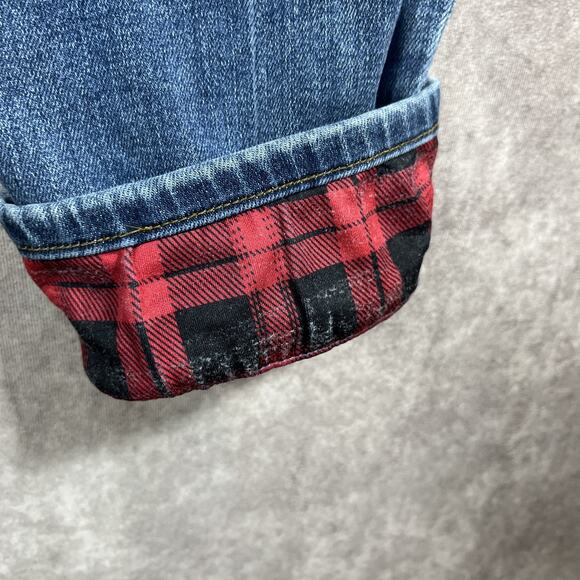 Judy Blue Jeans Womens 14W Blue Skinny Fit Distressed Plaid Patch Cuffed Red - Picture 9 of 15